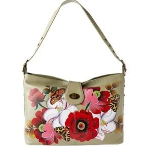 Anuschka Hand-Painted Leather Hobo with Studded Sides-Dreamy Blossoms-NWT-$254